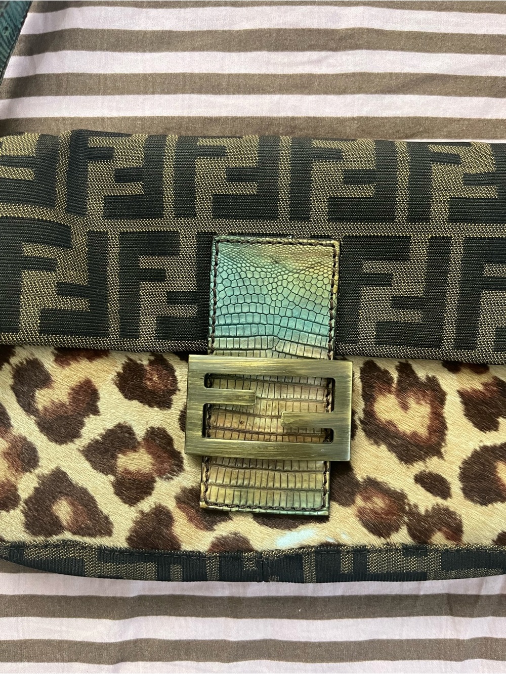 Fendi Brown Leopard Zucca 2000’s houlder Bag with Gold Hardware - Picture 5 of 8
